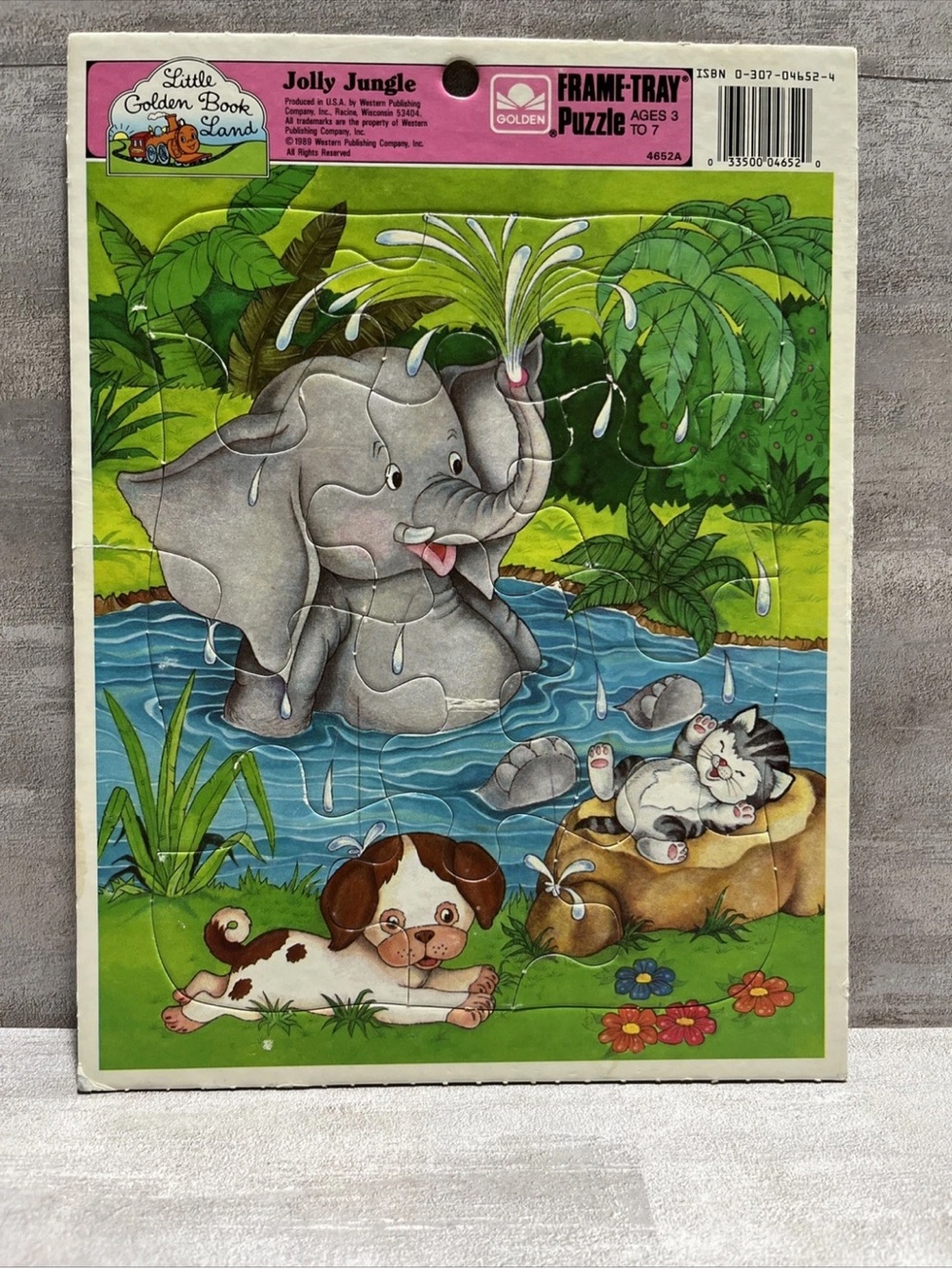 Golden Little Golden Book Jolly Jungle Jigsaw Frame Tray Puzzle Elephant Dog Cat